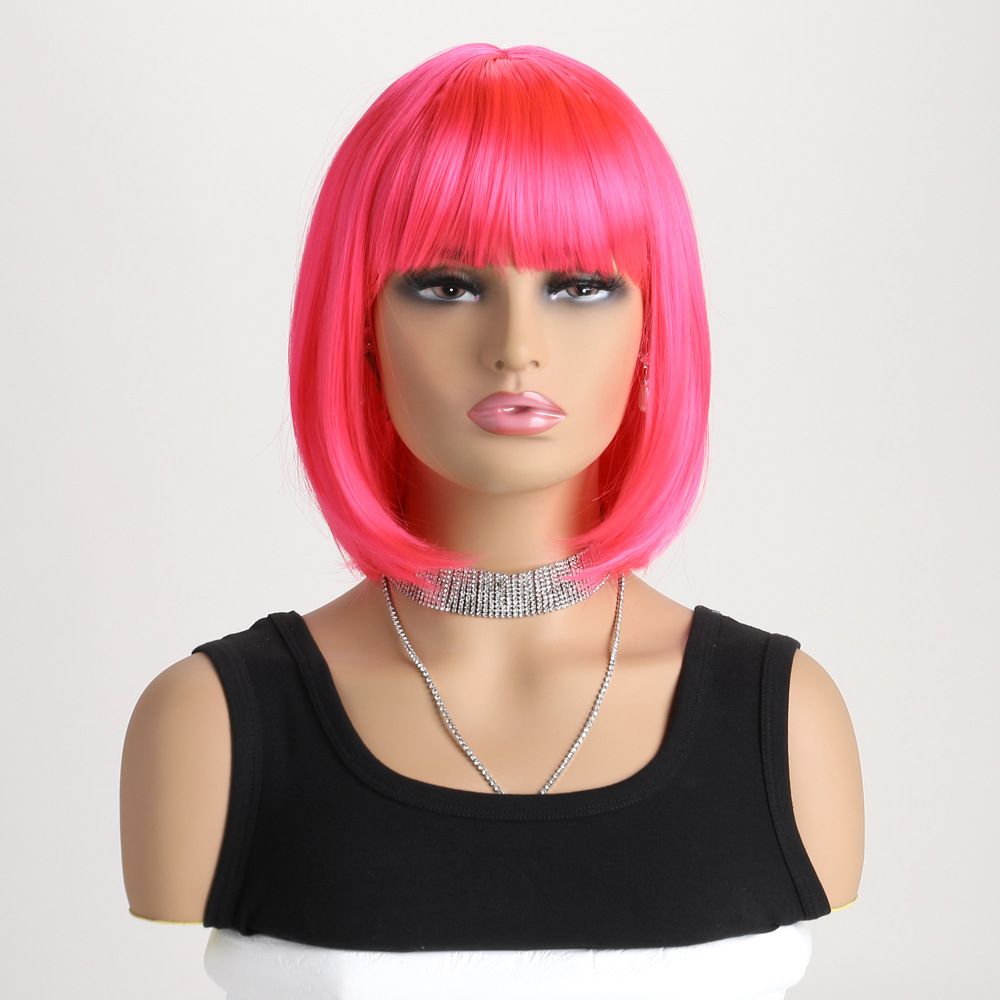 Short Straight Bob Wig for Lady Synthetic Hair Wig with Bangs Natural Looking Straight Wigs for Lady Daily Wear Party Cosplay Fashion Wig
