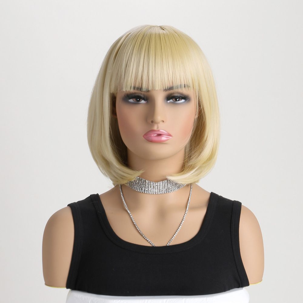Short Straight Bob Wig for Lady Synthetic Hair Wig with Bangs Natural Looking Straight Wigs for Lady Daily Wear Party Cosplay Fashion Wig