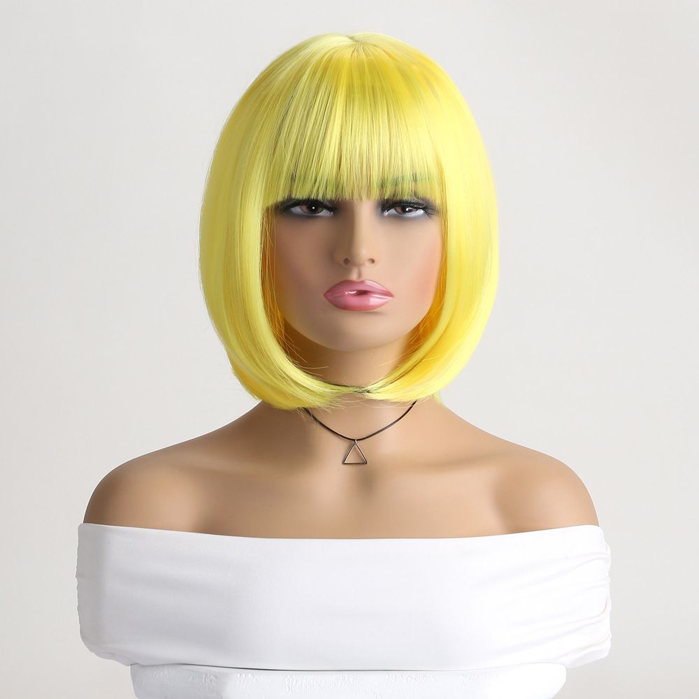 Short Straight Bob Wig for Lady Synthetic Hair Wig with Bangs Natural Looking Straight Wigs for Lady Daily Wear Party Cosplay Fashion Wig