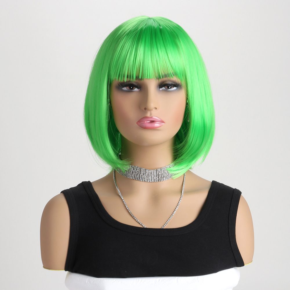 Short Straight Bob Wig for Lady Synthetic Hair Wig with Bangs Natural Looking Straight Wigs for Lady Daily Wear Party Cosplay Fashion Wig