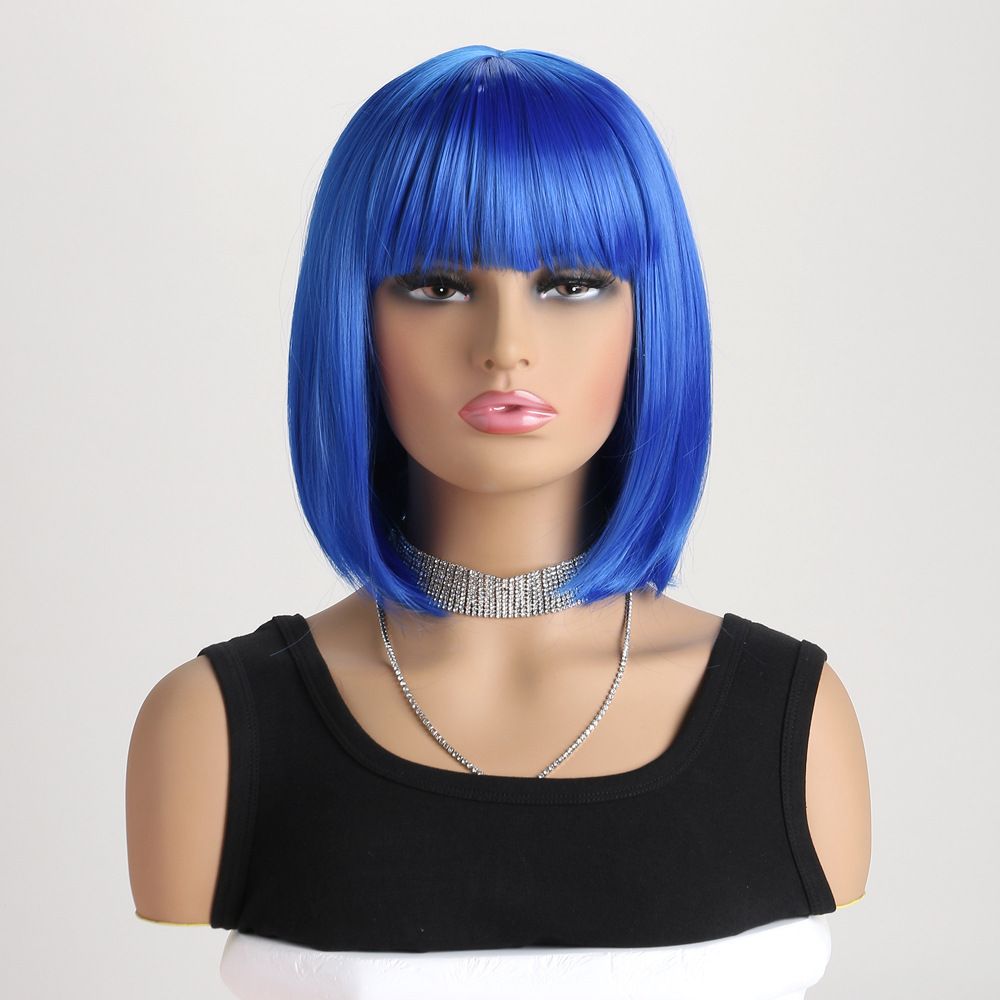 Short Straight Bob Wig for Lady Synthetic Hair Wig with Bangs Natural Looking Straight Wigs for Lady Daily Wear Party Cosplay Fashion Wig