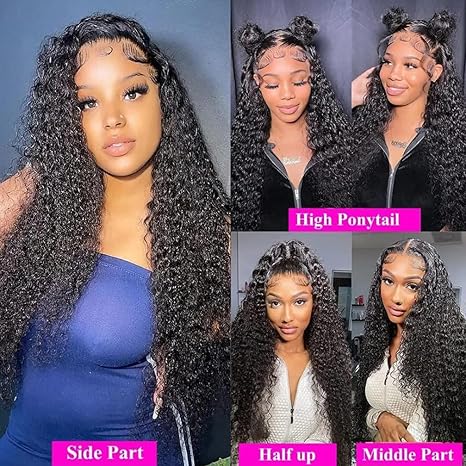 26 Inch Middle Part Kinky Curly Wig for Lady Cornrow Style Curly Wigs Synthetic Long Curly Lace Wigs Natural Looking Heat Resistant Hair Wigs for Women Daily Wear Party Wig