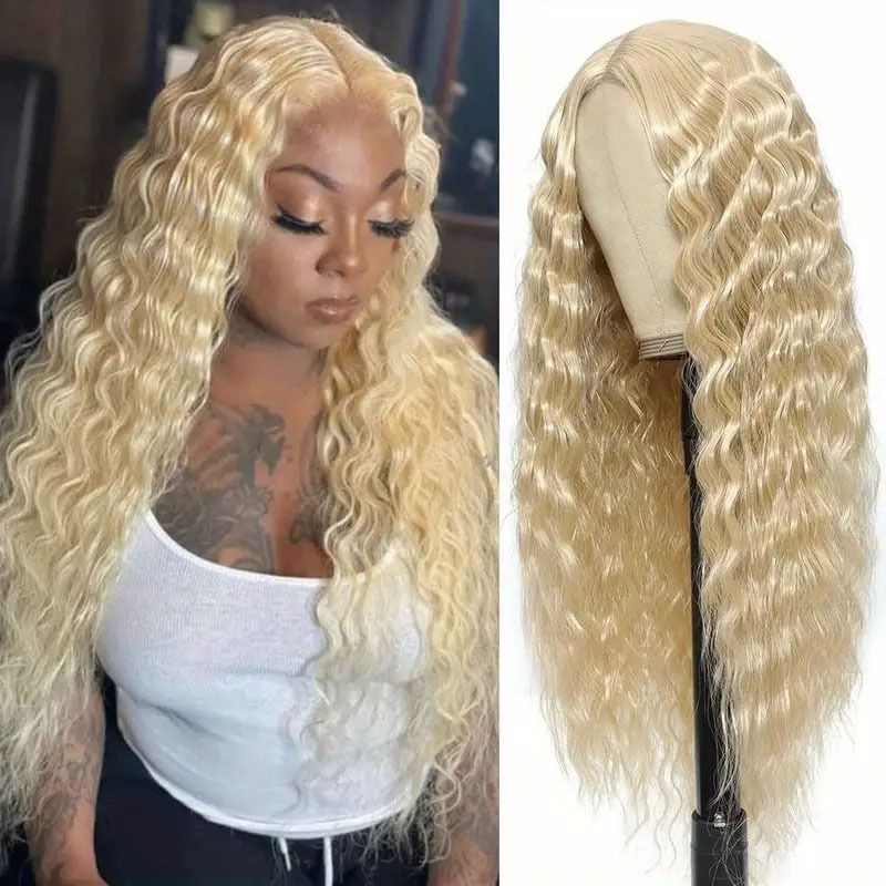26 Inch Middle Part Kinky Curly Wig for Lady Cornrow Style Curly Wigs Synthetic Long Curly Lace Wigs Natural Looking Heat Resistant Hair Wigs for Women Daily Wear Party Wig