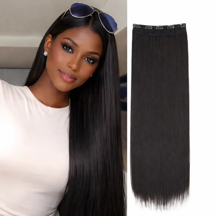 Long Straight Wig for Lady 3/4 Full Head One Piece Clip In Hair Extensions Brown Black Wigs Natural Straight Hair Wig 5 Clips No Glue