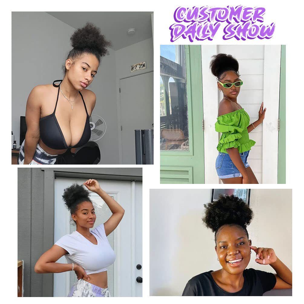 Curly Hair Bun Extension Drawstring Hairpiece Synthetic Puff Bun Hairpiece Fluffy Soft Natural Hair Bun Easy to Wear Ponytail Bun for Women