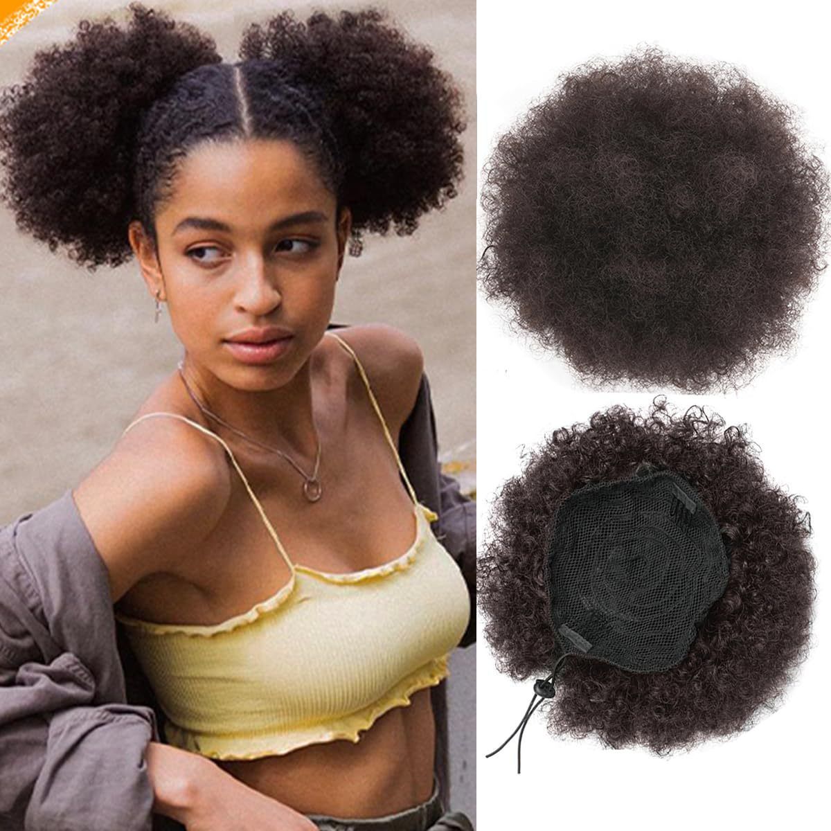 Curly Hair Bun Extension Drawstring Hairpiece Synthetic Puff Bun Hairpiece Fluffy Soft Natural Hair Bun Easy to Wear Ponytail Bun for Women