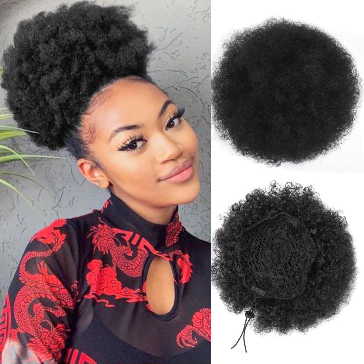 Curly Hair Bun Extension Drawstring Hairpiece Synthetic Puff Bun Hairpiece Fluffy Soft Natural Hair Bun Easy to Wear Ponytail Bun for Women