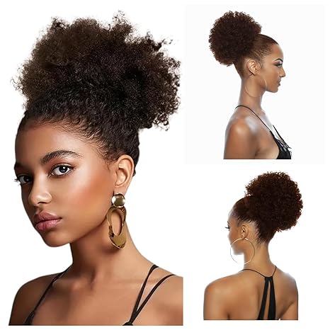 Curly Hair Bun Extension Drawstring Hairpiece Synthetic Puff Bun Hairpiece Fluffy Soft Natural Hair Bun Easy to Wear Ponytail Bun for Women