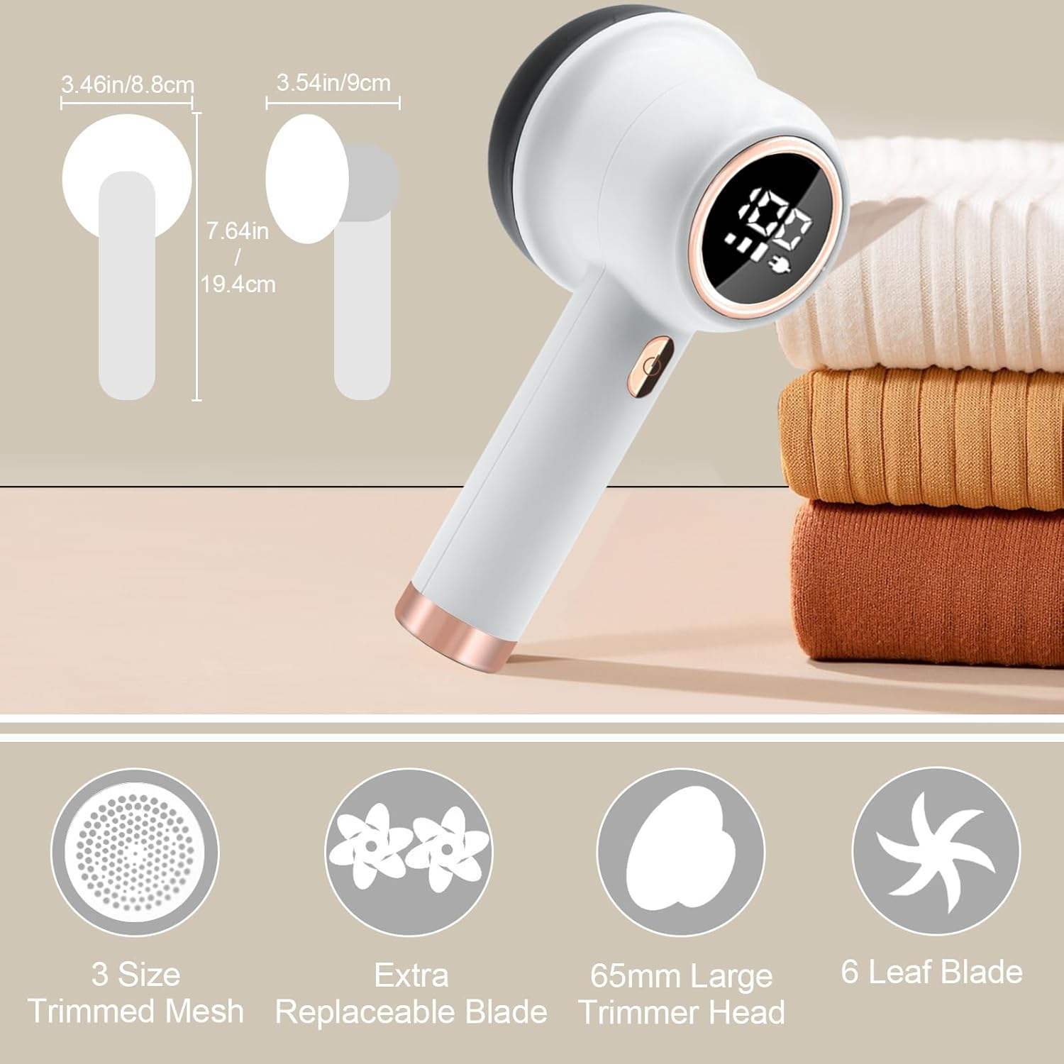 Rechargeable Electric Lint Remover Fabric Shaver Clothes Shaver with LED Display 3 Speed Lint Removal Device Portable Lint Roller with Free Replacement Blade