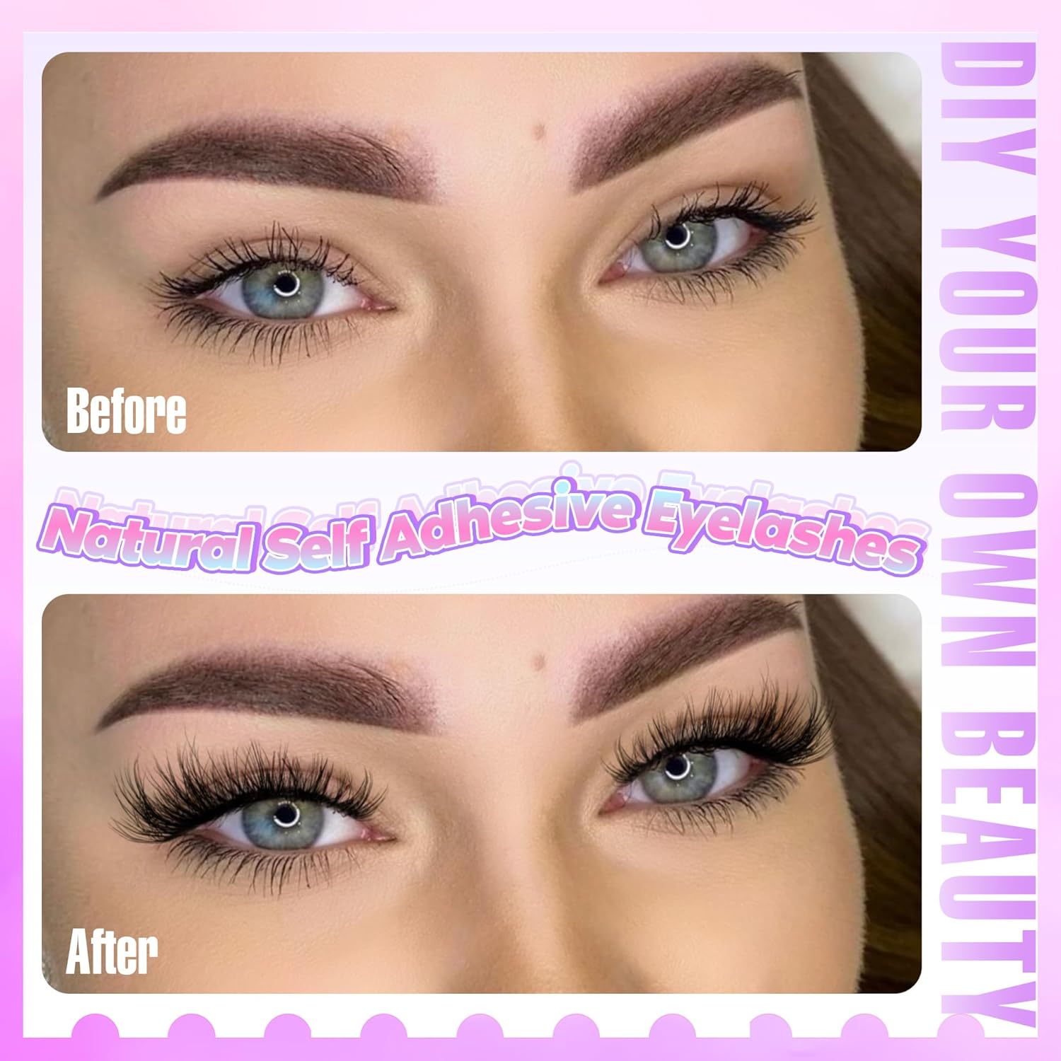 DIY No Glue Needed Eyelash Set Natural Lash Clusters, Self Adhesive False Eyelash, Beginner Friendly Eyelash Kit with Tweezers, 14-16mm C Curling  Eyelashes