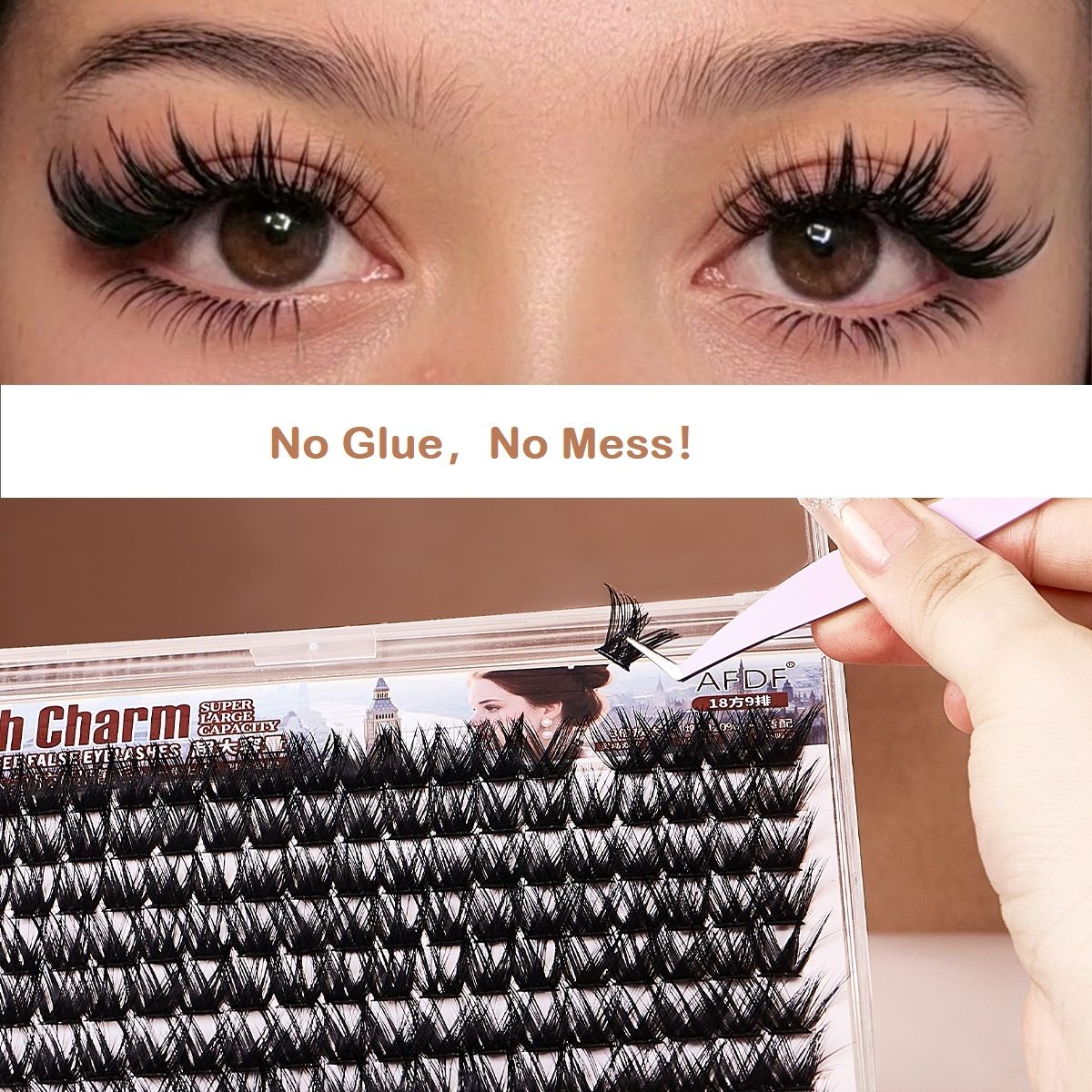 DIY No Glue Needed Eyelash Set Natural Lash Clusters, Self Adhesive False Eyelash, Beginner Friendly Eyelash Kit with Tweezers, 14-16mm C Curling  Eyelashes