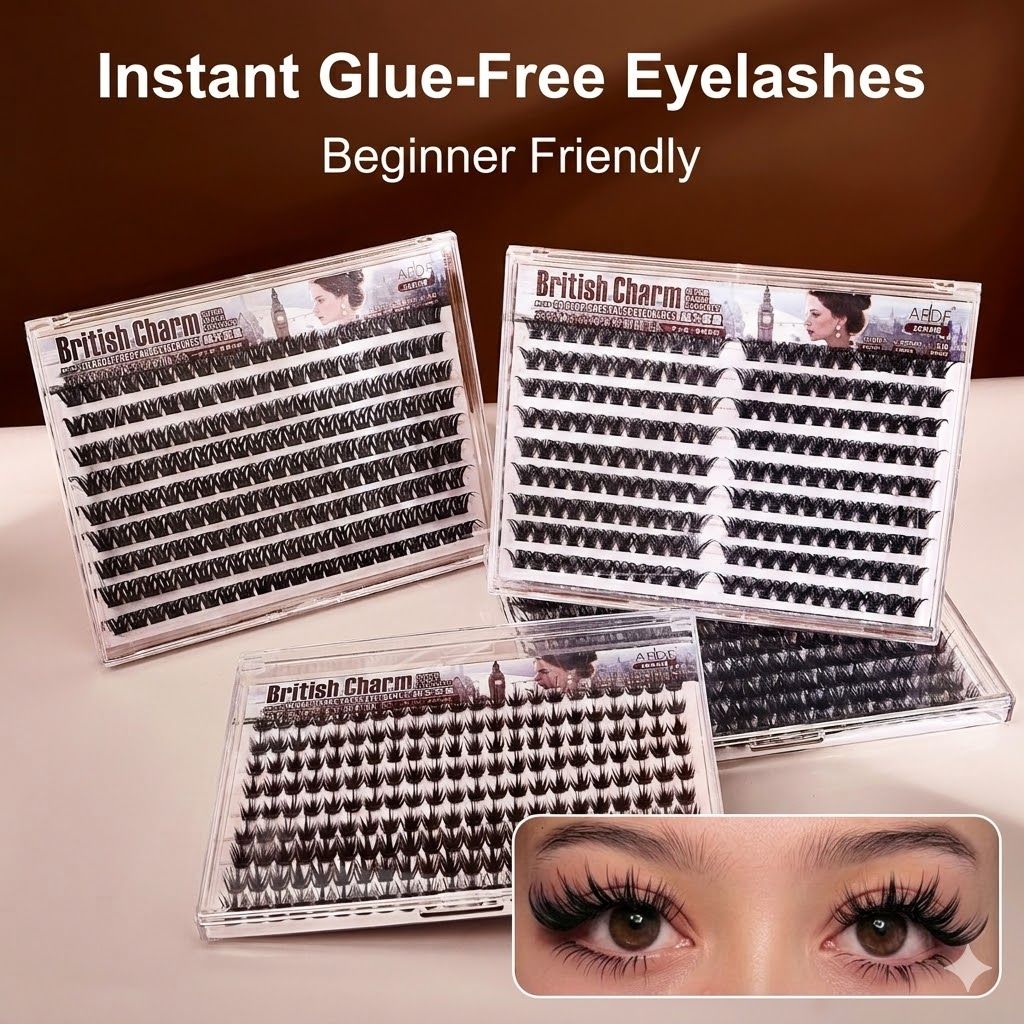 DIY No Glue Needed Eyelash Set Natural Lash Clusters, Self Adhesive False Eyelash, Beginner Friendly Eyelash Kit with Tweezers, 14-16mm C Curling  Eyelashes