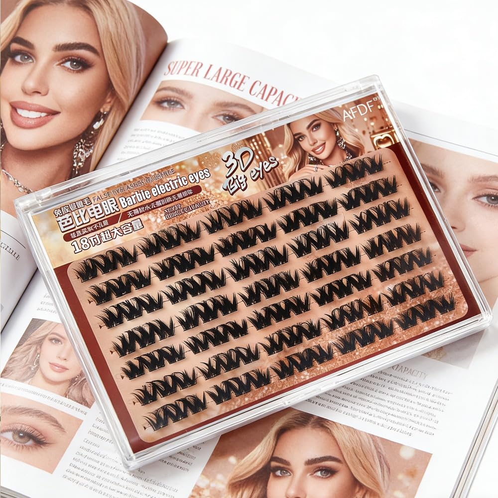 No Glue Needed Lashes, 16mm 5D Eyelash Clusters Self Adhesive False Eyelash Set, Natural Lash Kit, Reusable Eyelashes with Optional Eyelash Tweezer Tool