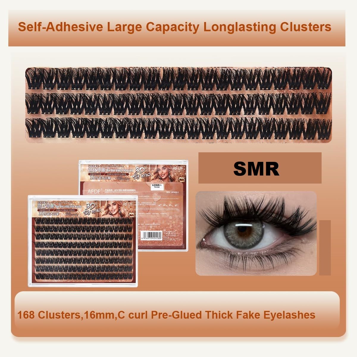 No Glue Needed Lashes, 16mm 5D Eyelash Clusters Self Adhesive False Eyelash Set, Natural Lash Kit, Reusable Eyelashes with Optional Eyelash Tweezer Tool