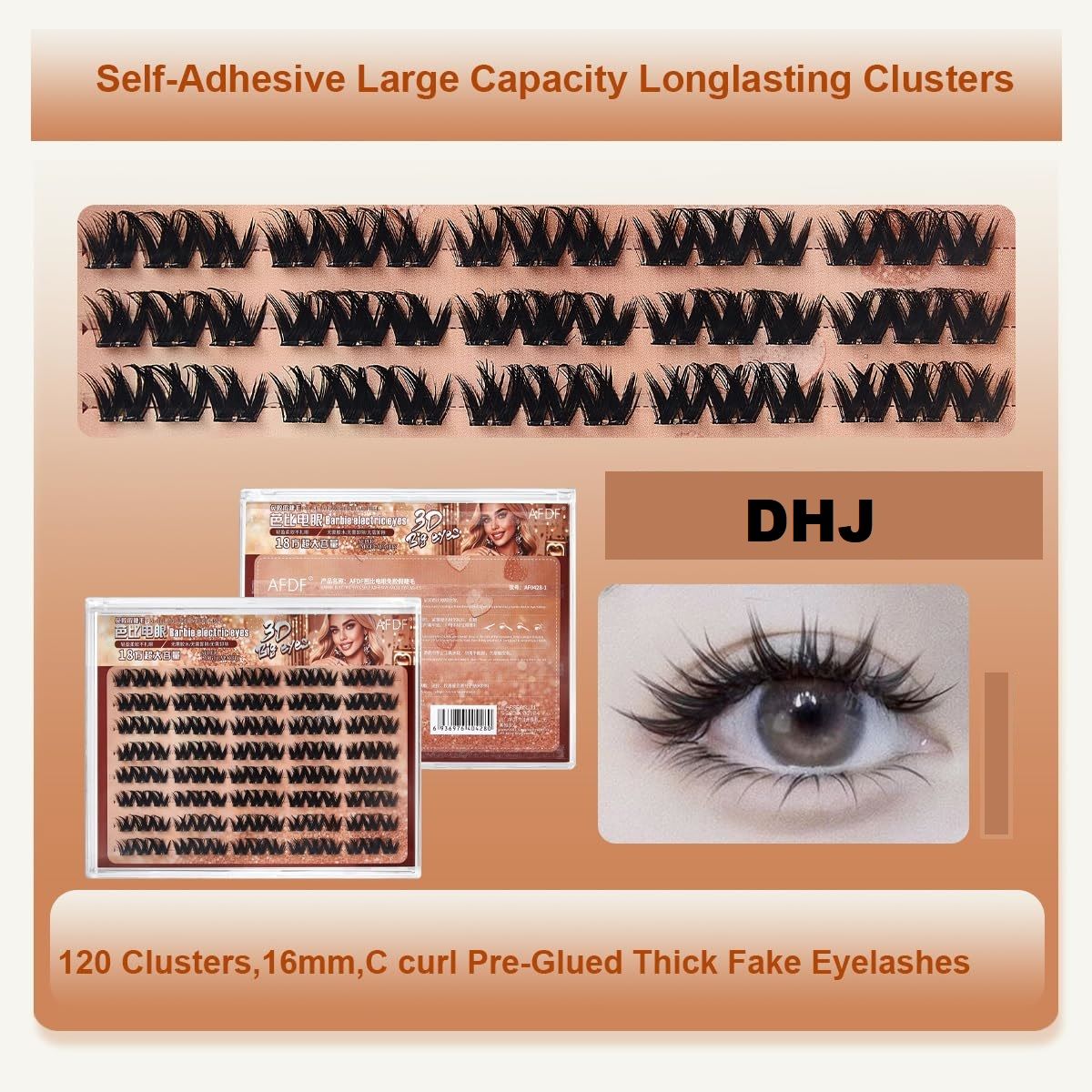 No Glue Needed Lashes, 16mm 5D Eyelash Clusters Self Adhesive False Eyelash Set, Natural Lash Kit, Reusable Eyelashes with Optional Eyelash Tweezer Tool