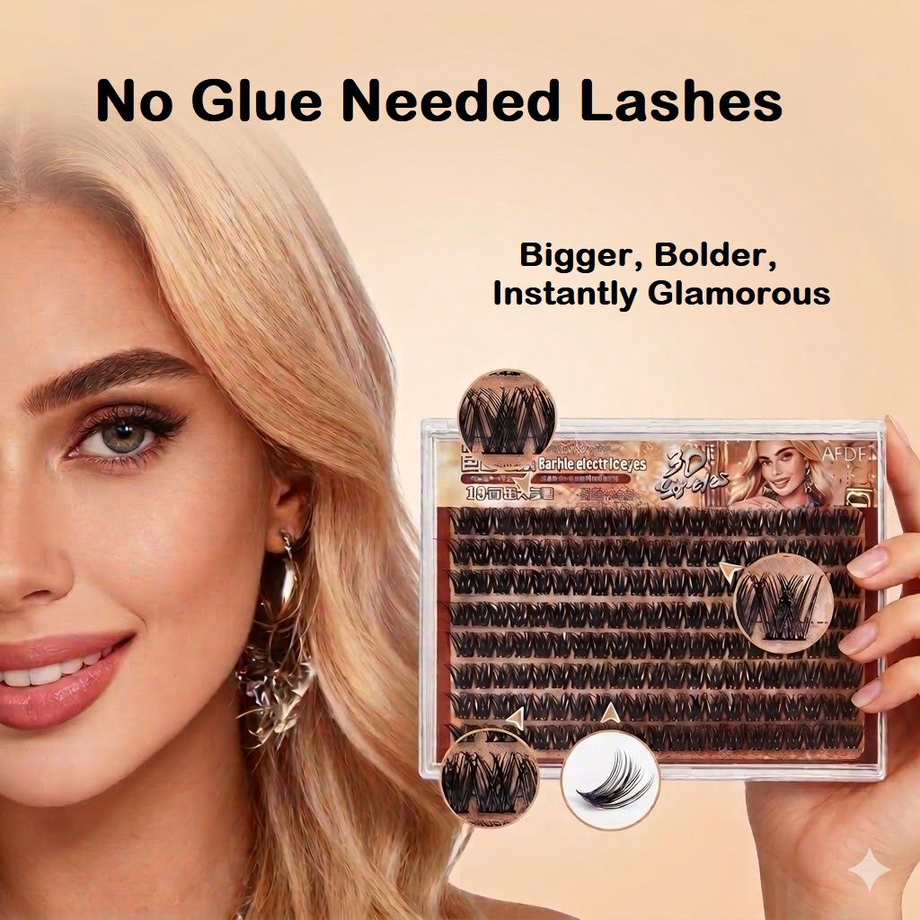 No Glue Needed Lashes, 16mm 5D Eyelash Clusters Self Adhesive False Eyelash Set, Natural Lash Kit, Reusable Eyelashes with Optional Eyelash Tweezer Tool