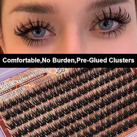No Glue Needed Lashes, 16mm 5D Eyelash Clusters Self Adhesive False Eyelash Set, Natural Lash Kit, Reusable Eyelashes with Optional Eyelash Tweezer Tool