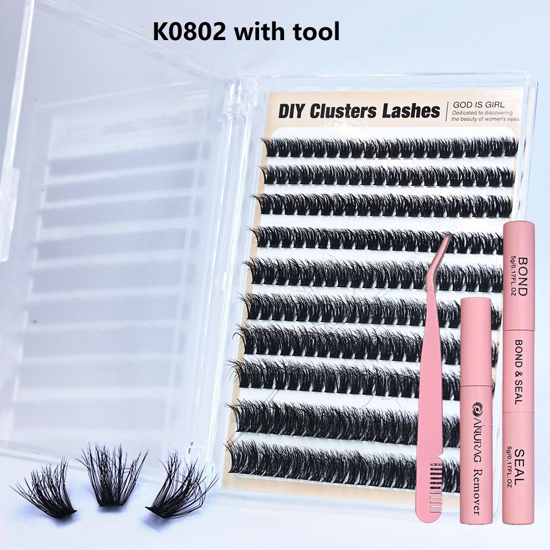 Fashion Lash Clusters Kit Natural False Eyelash Set, Wispy Eyelash Clusters DIY Eyelash Extensions, Optional Eyelash Tweezer Kit, Lash Natural