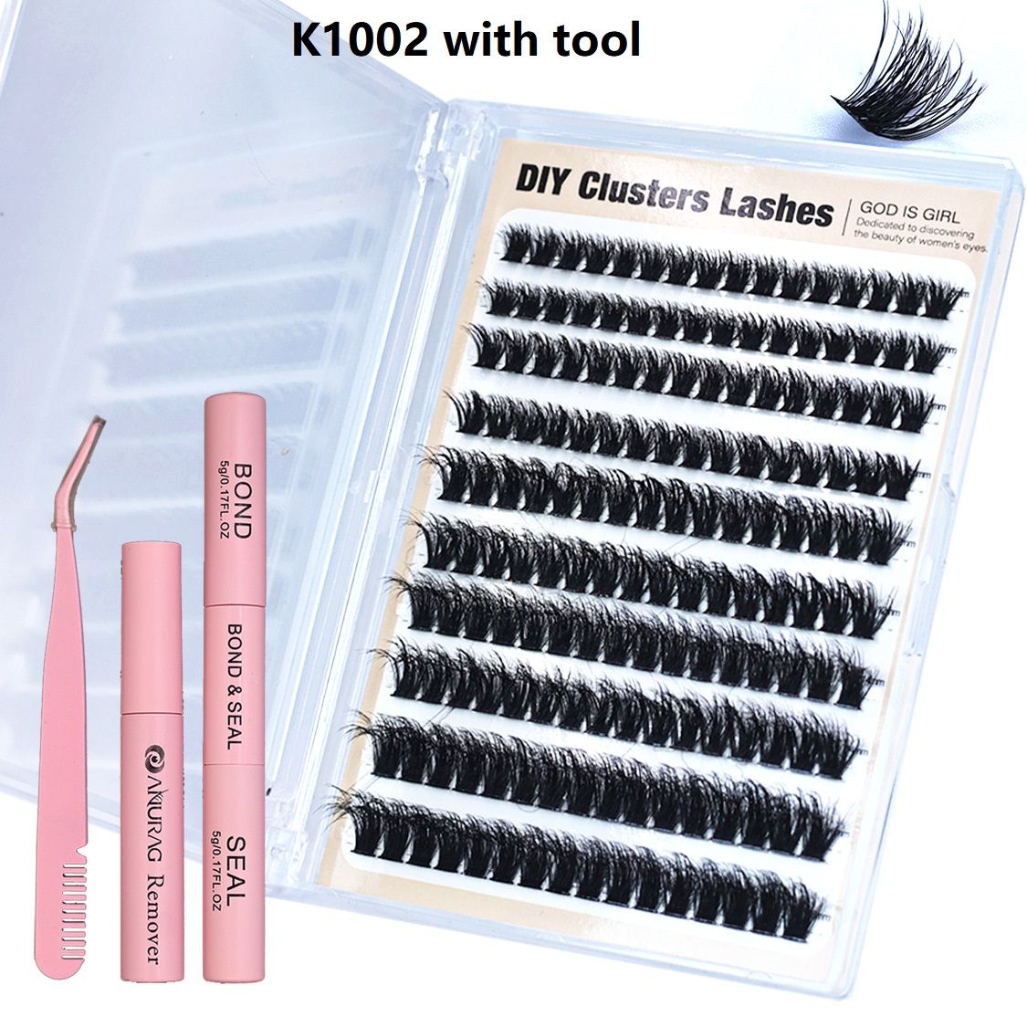 Fashion Lash Clusters Kit Natural False Eyelash Set, Wispy Eyelash Clusters DIY Eyelash Extensions, Optional Eyelash Tweezer Kit, Lash Natural
