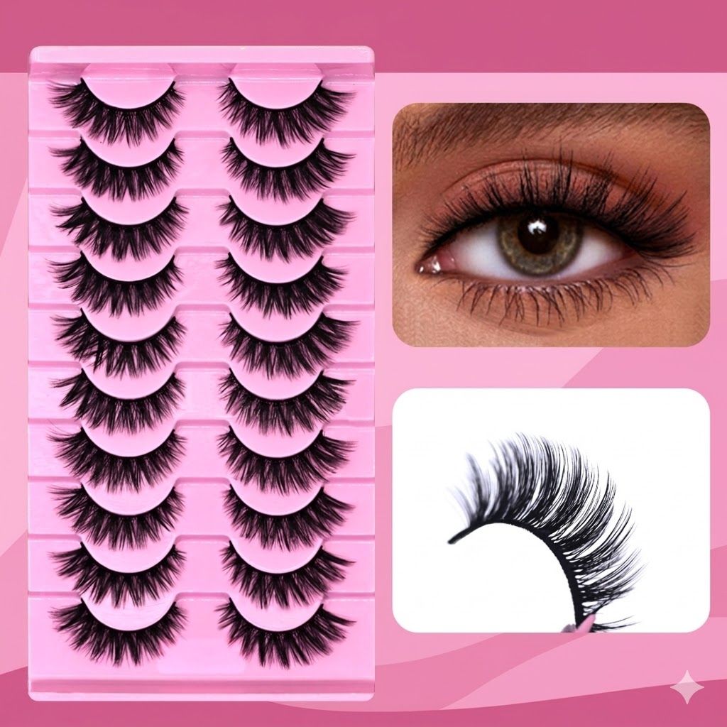 10 Pairs Faux 3D Lashes Dramatic False Eyelash Set Thick Volume Lashes, Full Strip Eyelash Natural Look, Reusable False Eyelash, Soft Fiber Lash Kit