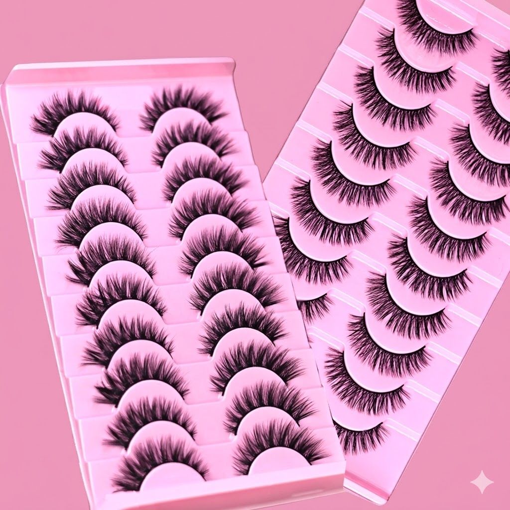 10 Pairs Faux 3D Lashes Dramatic False Eyelash Set Thick Volume Lashes, Full Strip Eyelash Natural Look, Reusable False Eyelash, Soft Fiber Lash Kit