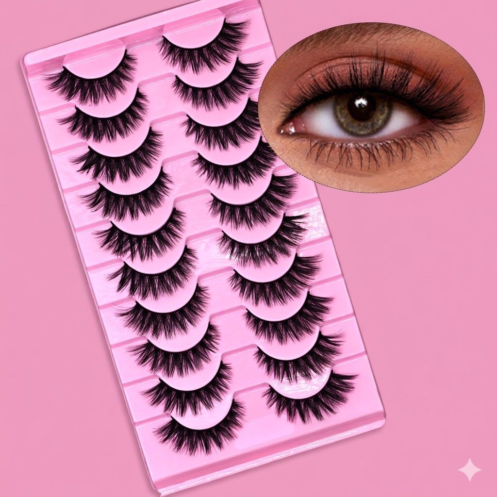 10 Pairs Faux 3D Lashes Dramatic False Eyelash Set Thick Volume Lashes, Full Strip Eyelash Natural Look, Reusable False Eyelash, Soft Fiber Lash Kit
