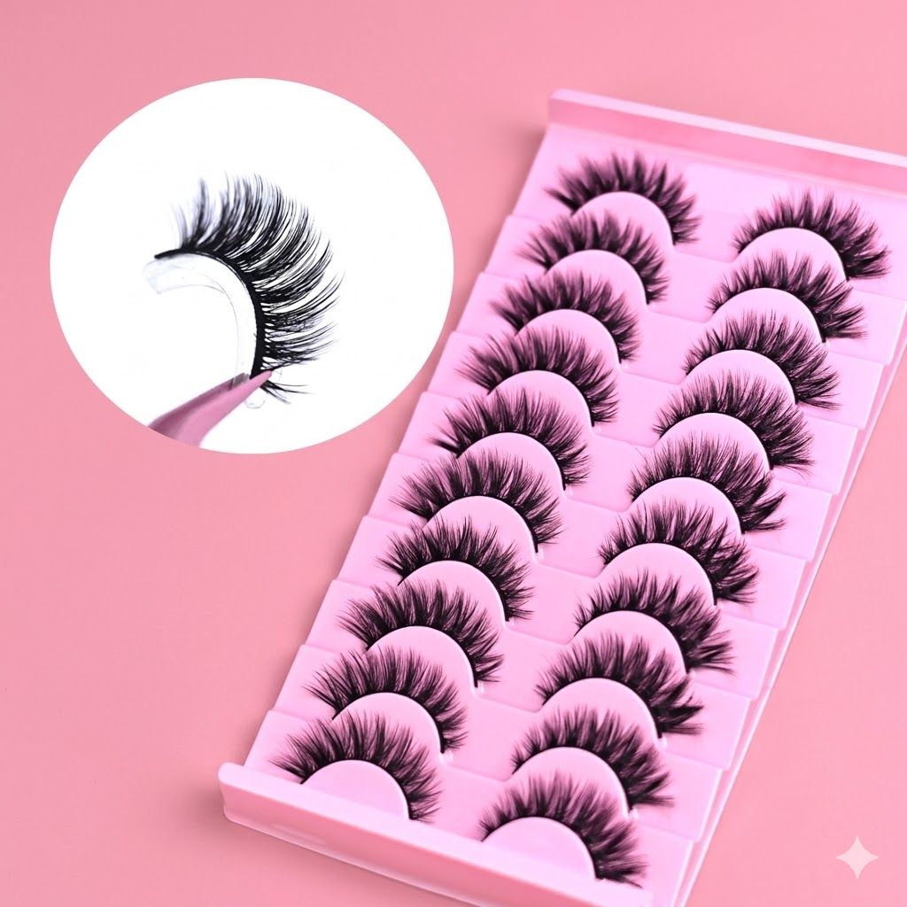 10 Pairs Faux 3D Lashes Dramatic False Eyelash Set Thick Volume Lashes, Full Strip Eyelash Natural Look, Reusable False Eyelash, Soft Fiber Lash Kit