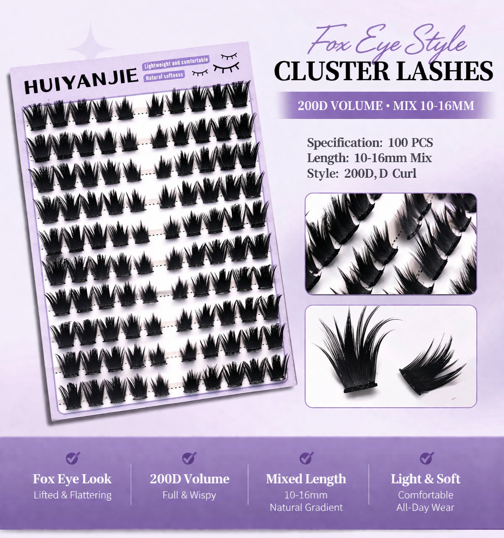 Fox Eye Lash Clusters False Eyelash Set, Extended Outer Corner Cat Eye Lashes, Sexy Lifted Look, Wispy Natural Lash Kit Fluffy Volume