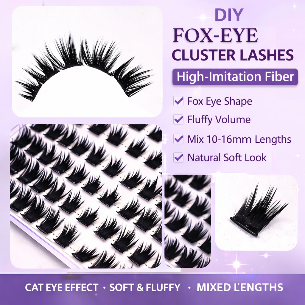 Fox Eye Lash Clusters False Eyelash Set, Extended Outer Corner Cat Eye Lashes, Sexy Lifted Look, Wispy Natural Lash Kit Fluffy Volume