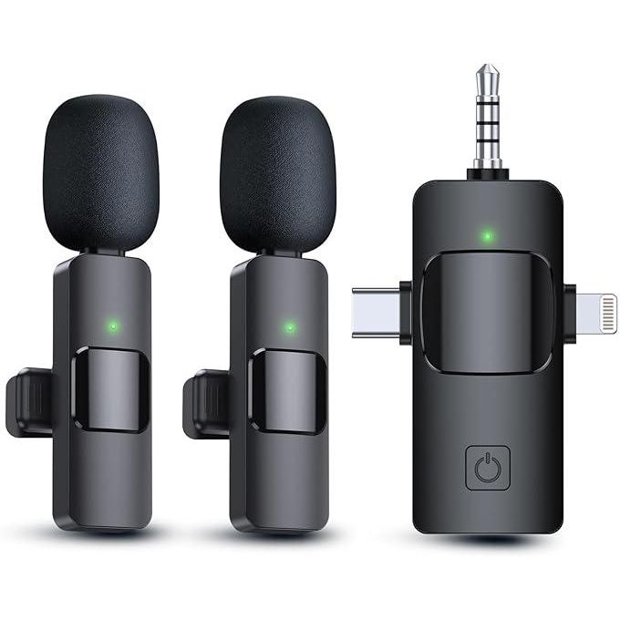 K35 3 In 1 Wireless Lavalier Microphones For IPhone, IPad, Android, Camera, USB-C Microphone, 7-Hour Battery, Mini Microphone With Noise Reduction For Video Recording, Vlog, YouTube, TikTok