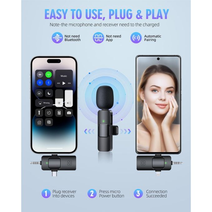 K35 3 In 1 Wireless Lavalier Microphones For IPhone, IPad, Android, Camera, USB-C Microphone, 7-Hour Battery, Mini Microphone With Noise Reduction For Video Recording, Vlog, YouTube, TikTok