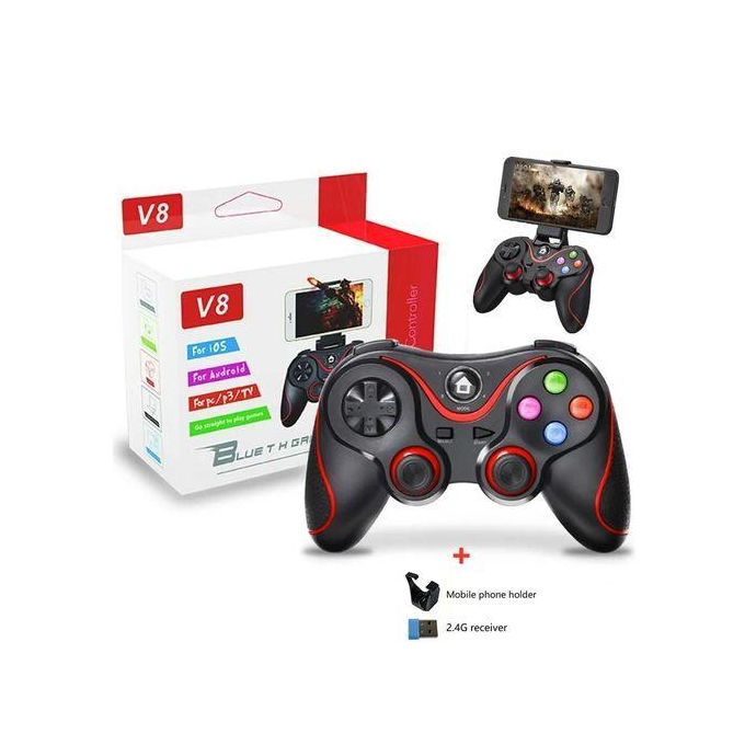 V8 Wireless Bluetooth Game Controller With Smartphone Holder- BLACK