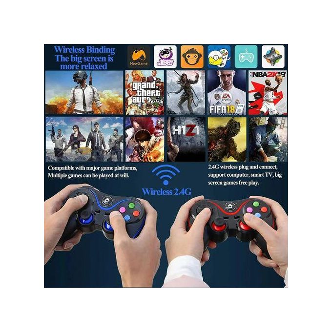 V8 Wireless Bluetooth Game Controller With Smartphone Holder- BLACK