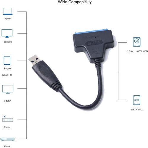2IN1 sata to USB 3.0 Cable, Sata to USB Adapter Compatible for 2.5" HDD & SSD Hard Drive Reader-External Hard Drive Converter/Hard Drive to USB Adapter.