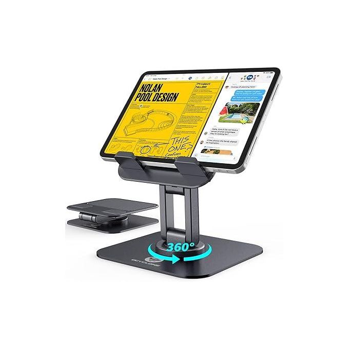 iPad Stand 360 Rotating, Adjustable Tablet Stand for Desk, Portable Monitor Tablet Stand Holder Office Accessories Compatible with Kindle 4" - 15.6" Tablet iPad PS iPhone Stand, Black