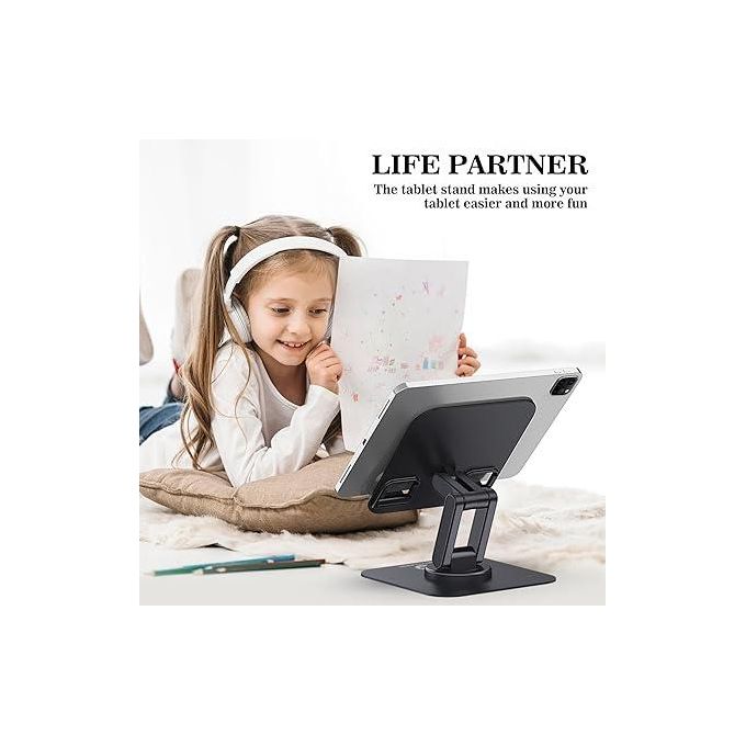 iPad Stand 360 Rotating, Adjustable Tablet Stand for Desk, Portable Monitor Tablet Stand Holder Office Accessories Compatible with Kindle 4" - 15.6" Tablet iPad PS iPhone Stand, Black