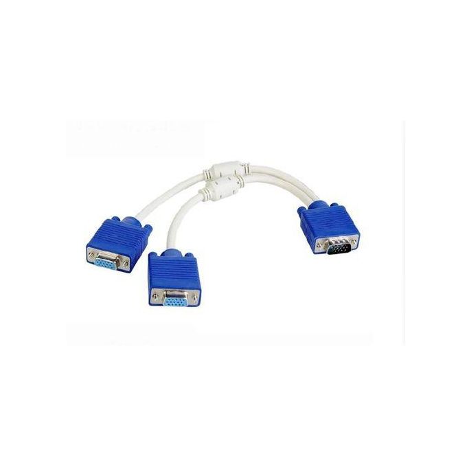 VGA Splitter Cable Dual VGA Monitor Y Cable 1 Male to 2 Female Adapter Converter Video Cable for Screen Duplication -white