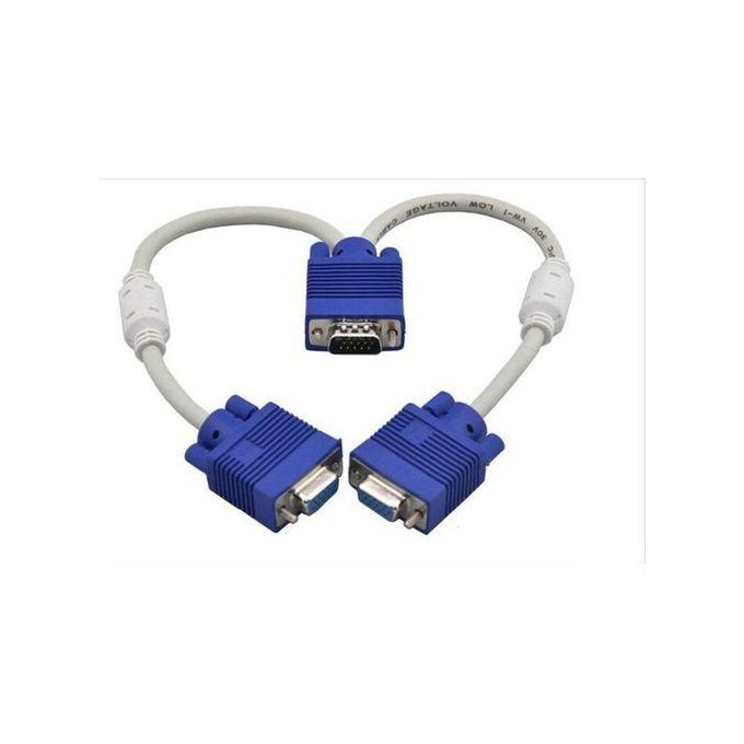 VGA Splitter Cable Dual VGA Monitor Y Cable 1 Male to 2 Female Adapter Converter Video Cable for Screen Duplication -white