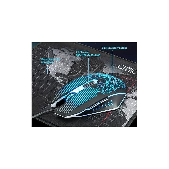 Keyboard and Mouse Gaming LED Wired Combo with Emitting Character Keyboard 4800DPI 2 Side Button USB Mouse Rainbow Backlit Mechanical Feeling Compatible with PC Raspberry Pi Mac Xbox one ps4