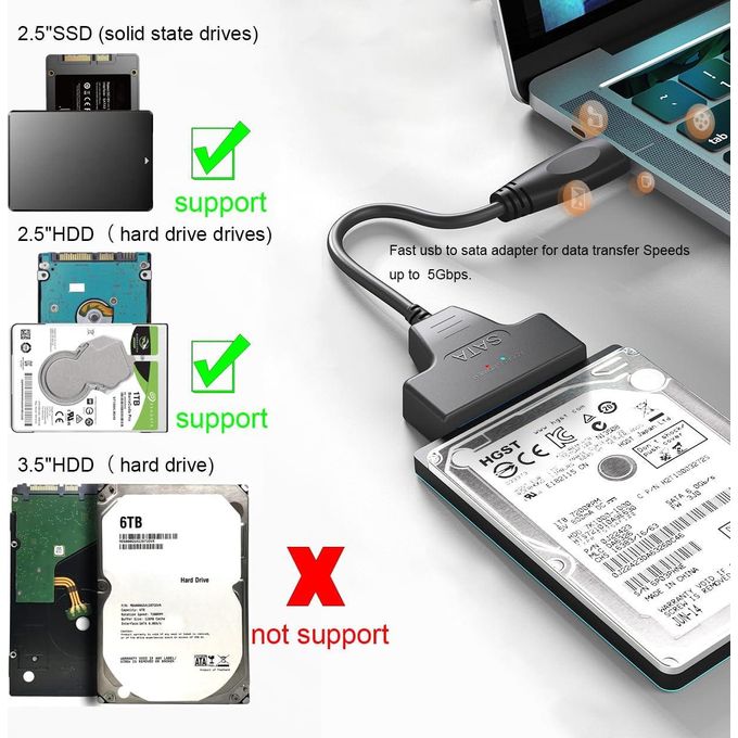 2IN1 sata to USB 3.0 Cable, Sata to USB Adapter Compatible for 2.5" HDD & SSD Hard Drive Reader-External Hard Drive Converter/Hard Drive to USB Adapter.