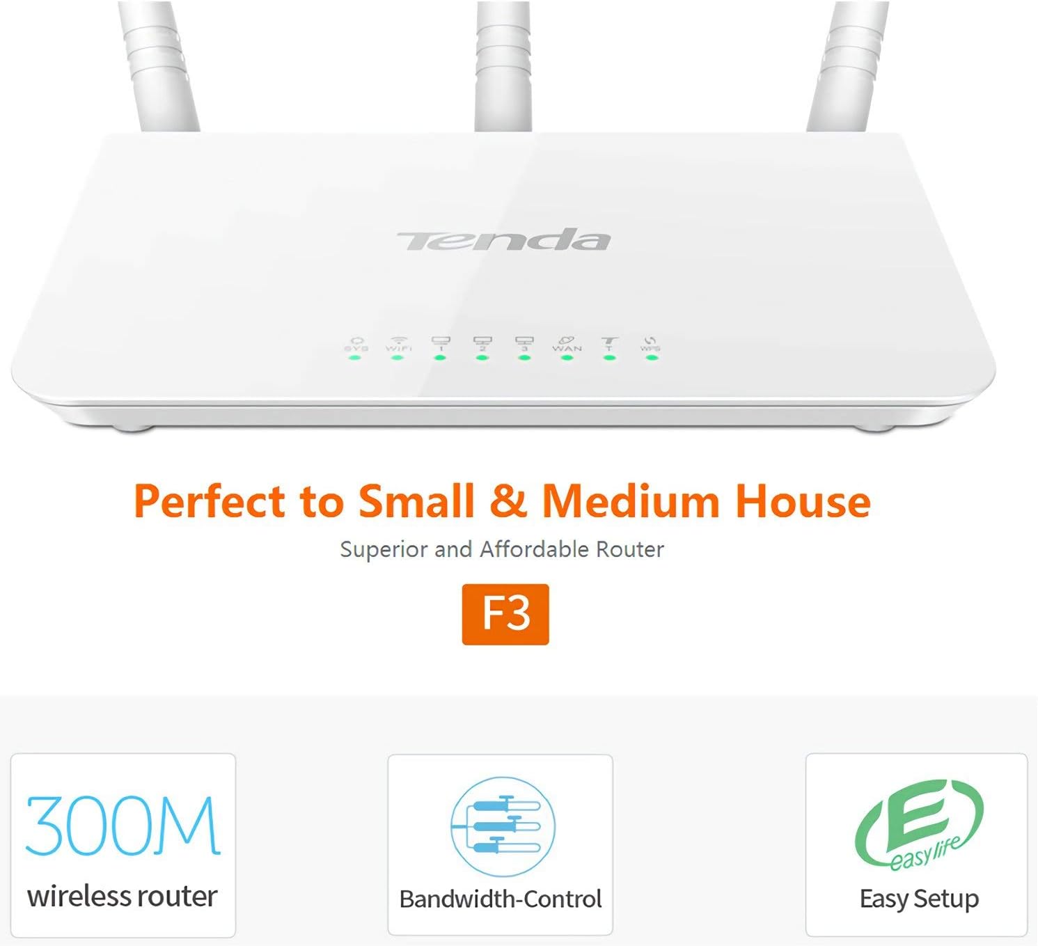Tenda N300 300 Mbps Wireless WiFi Router White