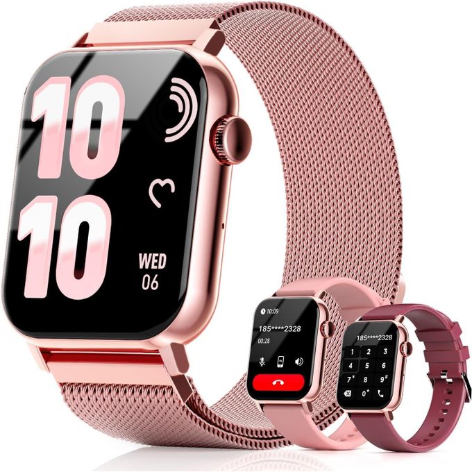 Smart Watches For Women, 1.83" HD Fitness Tracker (Answer/Make Calls), 120+ Sport Modes With Heart Rate/Sleep Monitor, IP68 Waterproof, 3 Bands, Fitness Watch For IOS Android, Pink