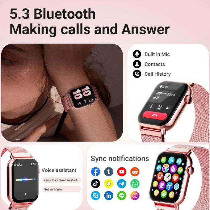 Smart Watches For Women, 1.83" HD Fitness Tracker (Answer/Make Calls), 120+ Sport Modes With Heart Rate/Sleep Monitor, IP68 Waterproof, 3 Bands, Fitness Watch For IOS Android, Pink