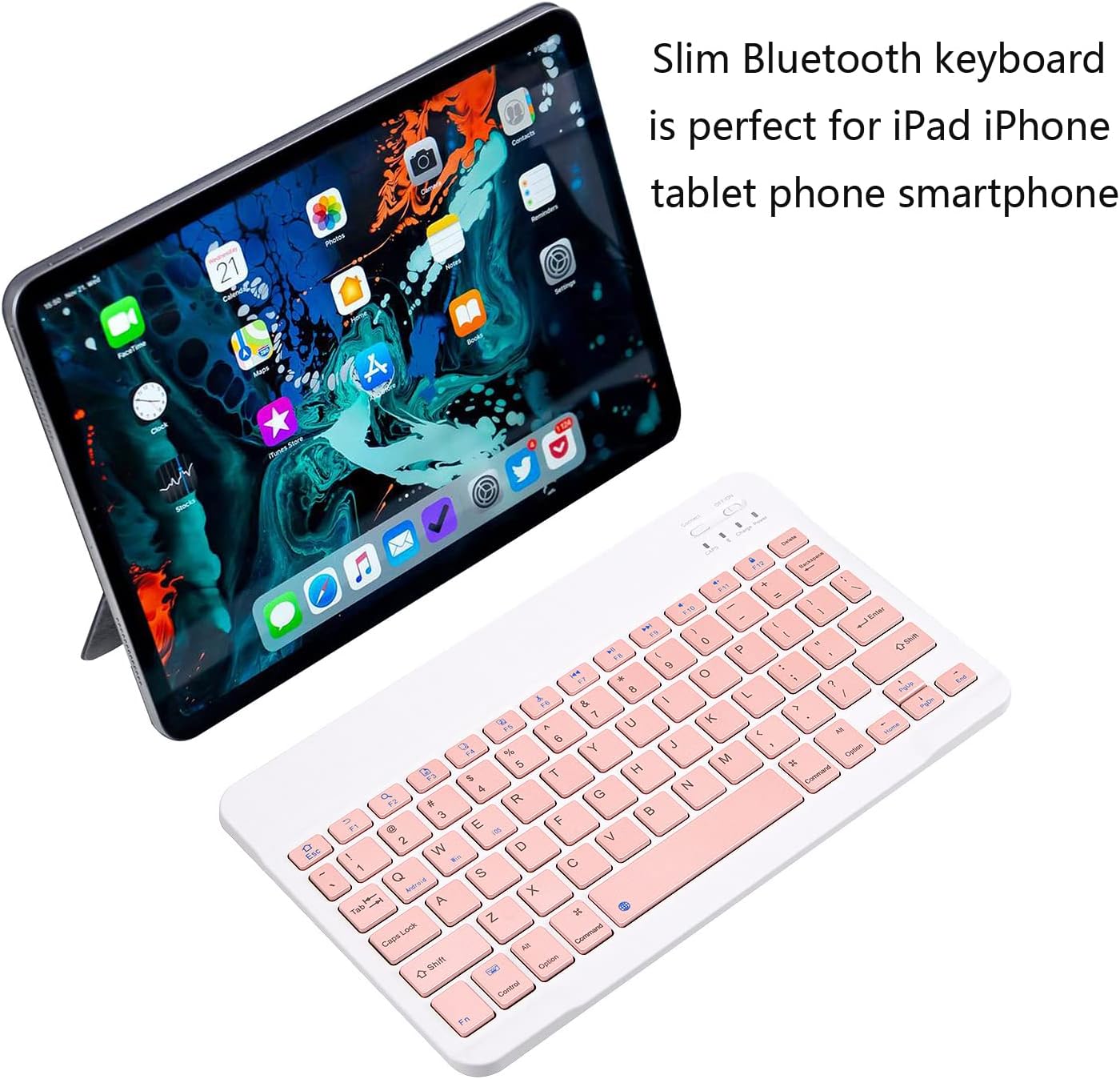 Ultra-Slim Bluetooth Keyboard Portable Mini Wireless Keyboard Rechargeable for Apple iPad iPhone Samsung Tablet Phone Smartphone iPadOS iOS Android (10 inch Pink)