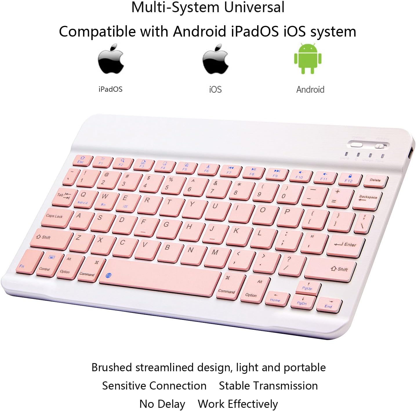 Ultra-Slim Bluetooth Keyboard Portable Mini Wireless Keyboard Rechargeable for Apple iPad iPhone Samsung Tablet Phone Smartphone iPadOS iOS Android (10 inch Pink)