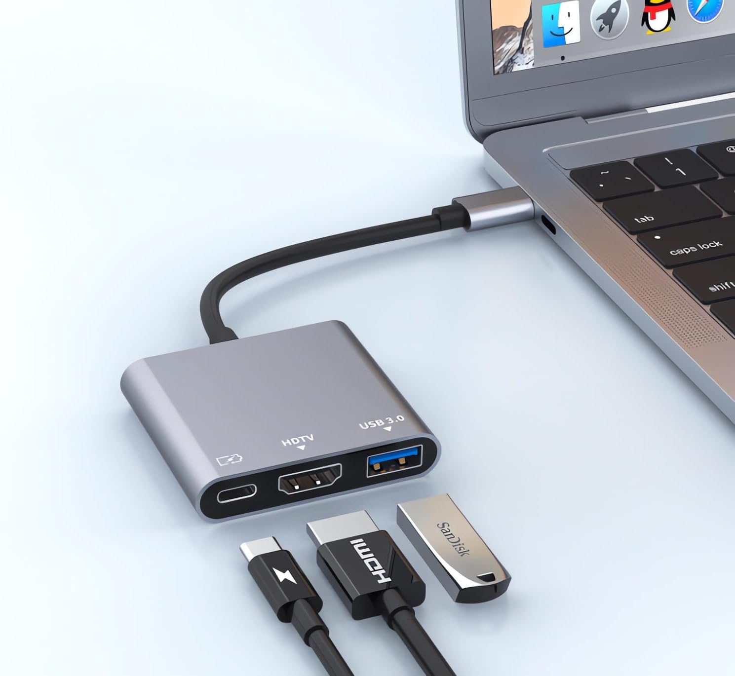 USB C to HDMI Adapter, 3 in 1 USB C Hub Adapter with 4K HDMI Output, 100W PD & USB 3.0, Multi Port Digital AV Converter for MacBook Pro/Air, iPad,iPhone,Laptop