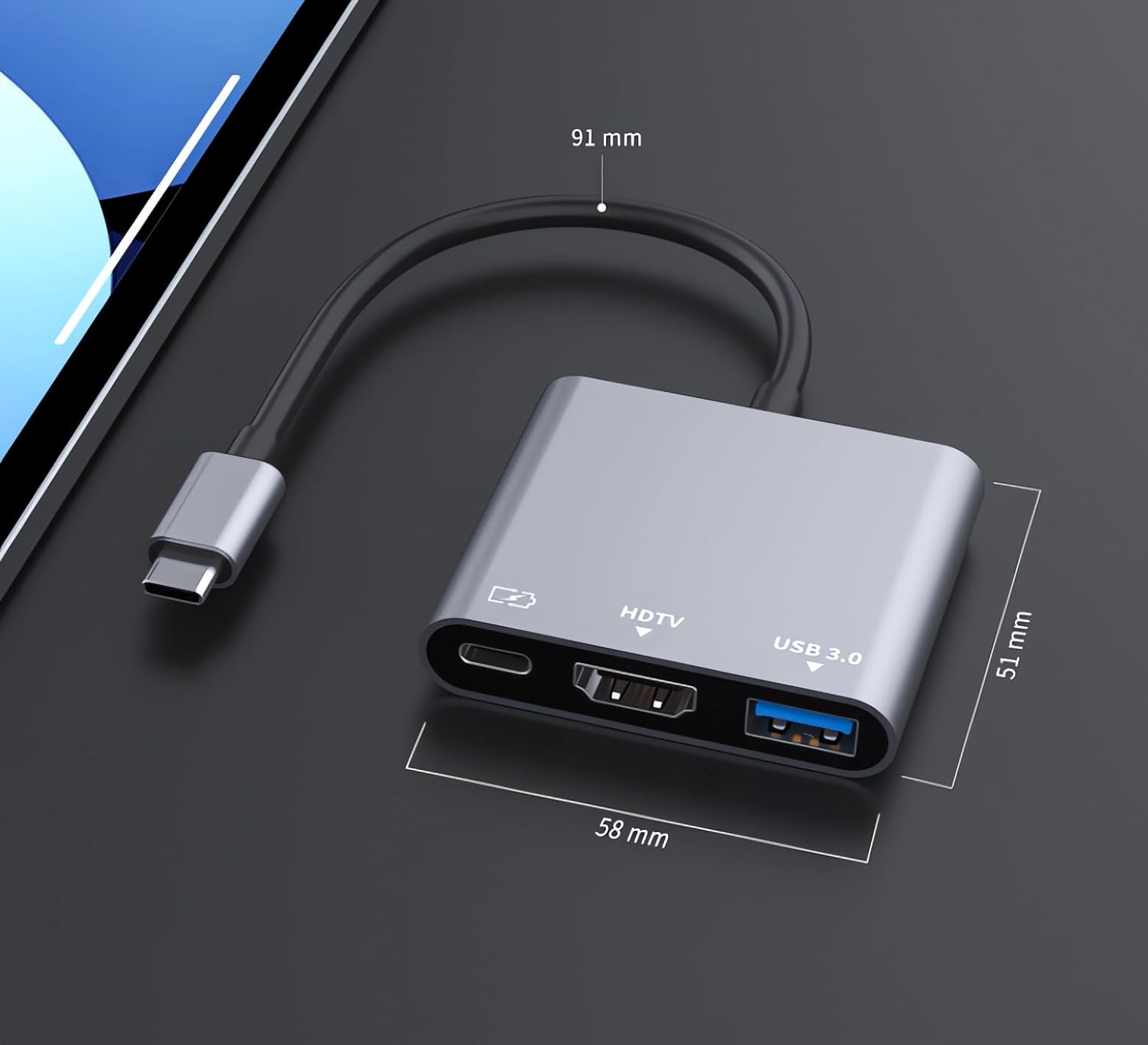 USB C to HDMI Adapter, 3 in 1 USB C Hub Adapter with 4K HDMI Output, 100W PD & USB 3.0, Multi Port Digital AV Converter for MacBook Pro/Air, iPad,iPhone,Laptop