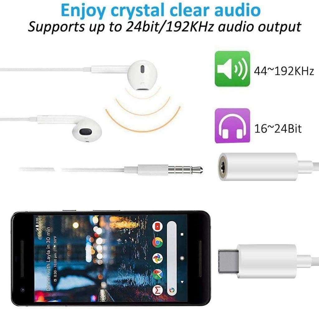 2 Pack USB C to 3.5mm Headphone Jack Adapter Type C Port Audio Aux Cable Dongle Compatible with iPhone 16/15/15 Plus/15 Pro/15 Pro Max/iPad/Pixel, Samsung Galaxy S23 S22 S21 S20 Ultra Z Flip/Note