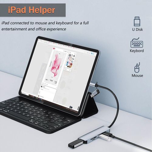 5 in 1 Aluminum USB-C Hub with Memory Card Reader and 3 USB 3.0 Ports, for PC, Laptops, MacBook Pro/Air, iMac Pro, Surface and Tablet