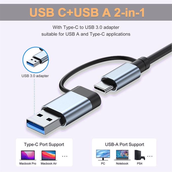 5 in 1 Aluminum USB-C Hub with Memory Card Reader and 3 USB 3.0 Ports, for PC, Laptops, MacBook Pro/Air, iMac Pro, Surface and Tablet